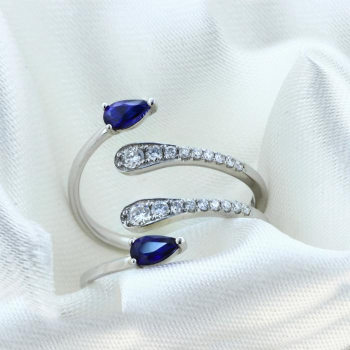 Δαχτυλίδι Λευκόχρυσος Κ18 με Ζαφείρια & Διαμάντια
